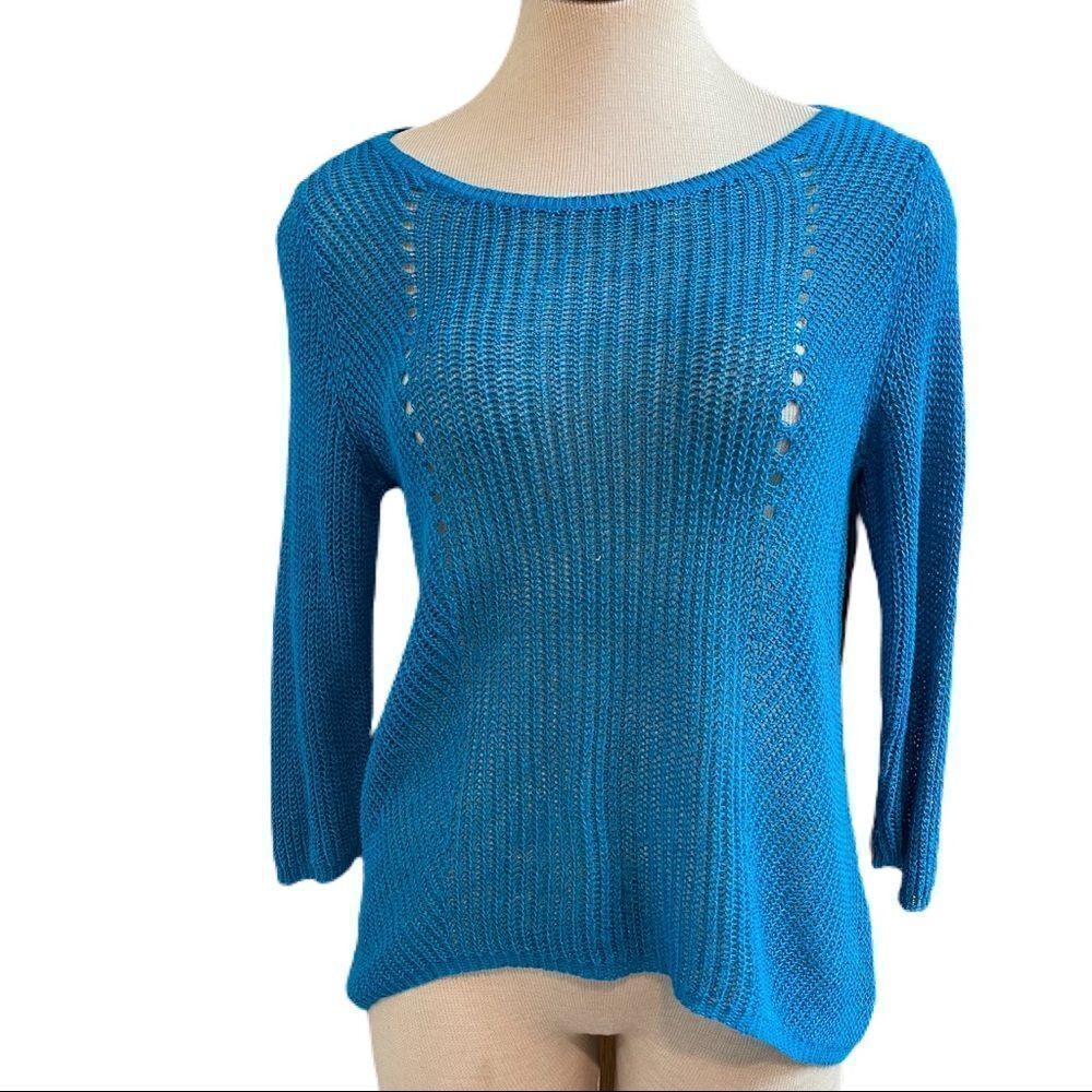 Eileen Fisher Blue Linen Cotton Sweater Size PM Medium